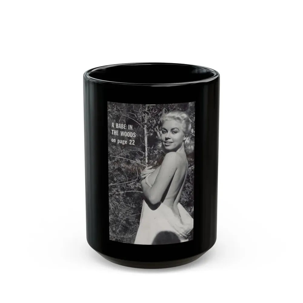 Jeanne Carmen #203 - Reverse Side of Back Cover with, 1 B&W Photo & Caption from Foto-rama Digest Mag. Sept. '58 (Vintage Female Icon) Black Coffee Mug 15oz - Go Mug Yourself