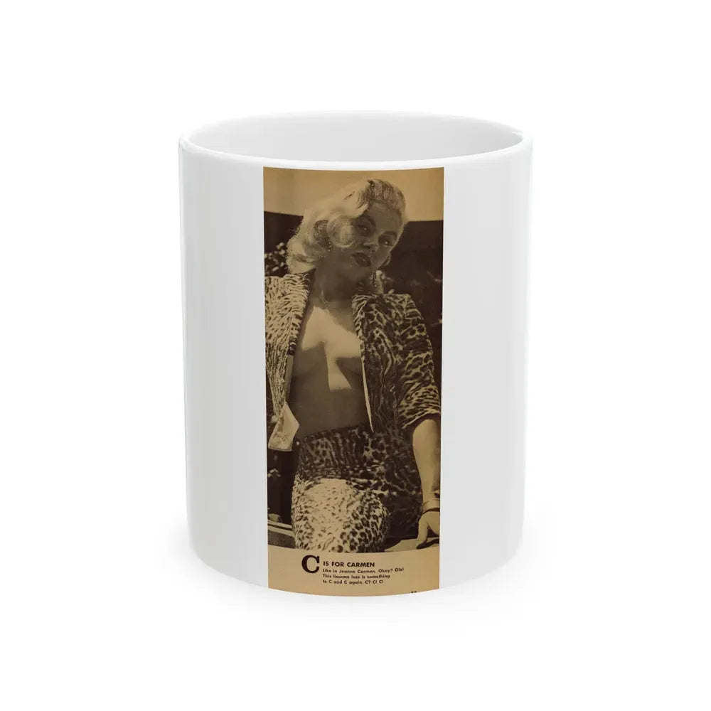 Jeanne Carmen #209 - Pages 1 of 1 with, 1 Medium B&W Photo & Caption from Glance Mag. April '59 (Vintage Female Icon) White Coffee Mug 11oz - Go Mug Yourself