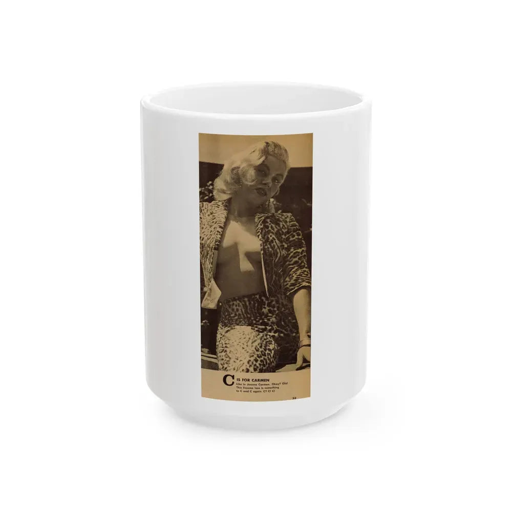 Jeanne Carmen #209 - Pages 1 of 1 with, 1 Medium B&W Photo & Caption from Glance Mag. April '59 (Vintage Female Icon) White Coffee Mug 15oz - Go Mug Yourself