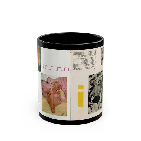 Jeanne Carmen #213 - Pages 48 & 49 Pages 4 & 5 of 5+2 Color Photos & 2 B&W Photos and end of article from Rogue Mag. June '59 (Vintage Female Icon) Black Coffee Mug 11oz - Go Mug Yourself