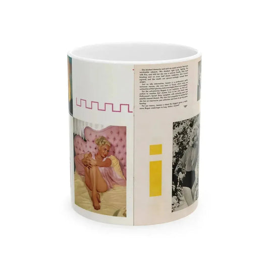 Jeanne Carmen #213 - Pages 48 & 49 Pages 4 & 5 of 5+2 Color Photos & 2 B&W Photos and end of article from Rogue Mag. June '59 (Vintage Female Icon) White Coffee Mug 11oz - Go Mug Yourself