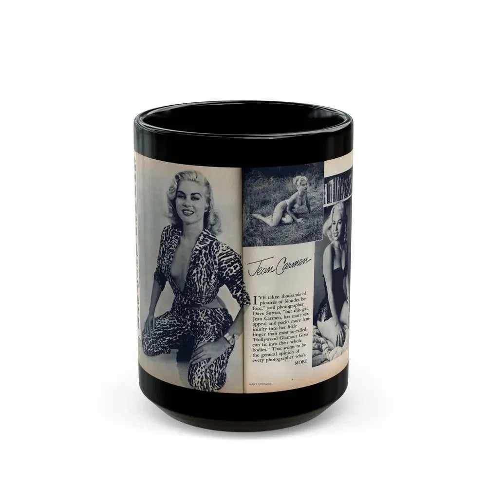 Jeanne Carmen #214 - Pages 38 & 39 Pages 1 & 2 of 6+3 B&W Photos & start of article from Man's Conquest Mag. October '60 (Vintage Female Icon) Black Coffee Mug 15oz - Go Mug Yourself