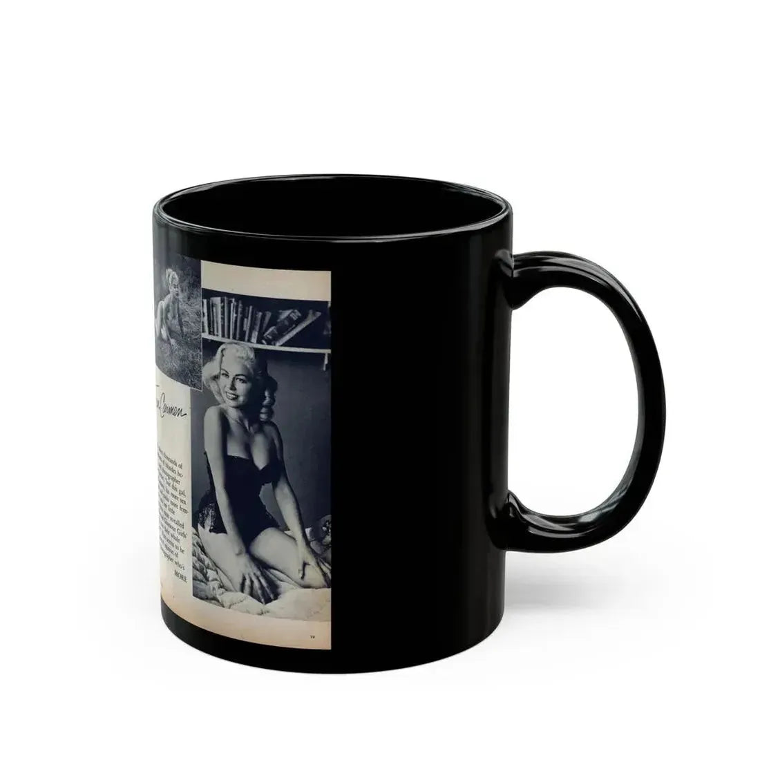 Jeanne Carmen #214 - Pages 38 & 39 Pages 1 & 2 of 6+3 B&W Photos & start of article from Man's Conquest Mag. October '60 (Vintage Female Icon) Black Coffee Mug - Go Mug Yourself
