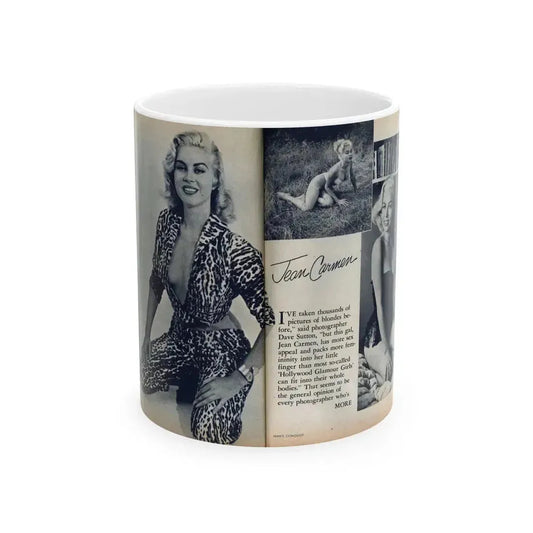 Jeanne Carmen #214 - Pages 38 & 39 Pages 1 & 2 of 6+3 B&W Photos & start of article from Man's Conquest Mag. October '60 (Vintage Female Icon) White Coffee Mug 11oz - Go Mug Yourself