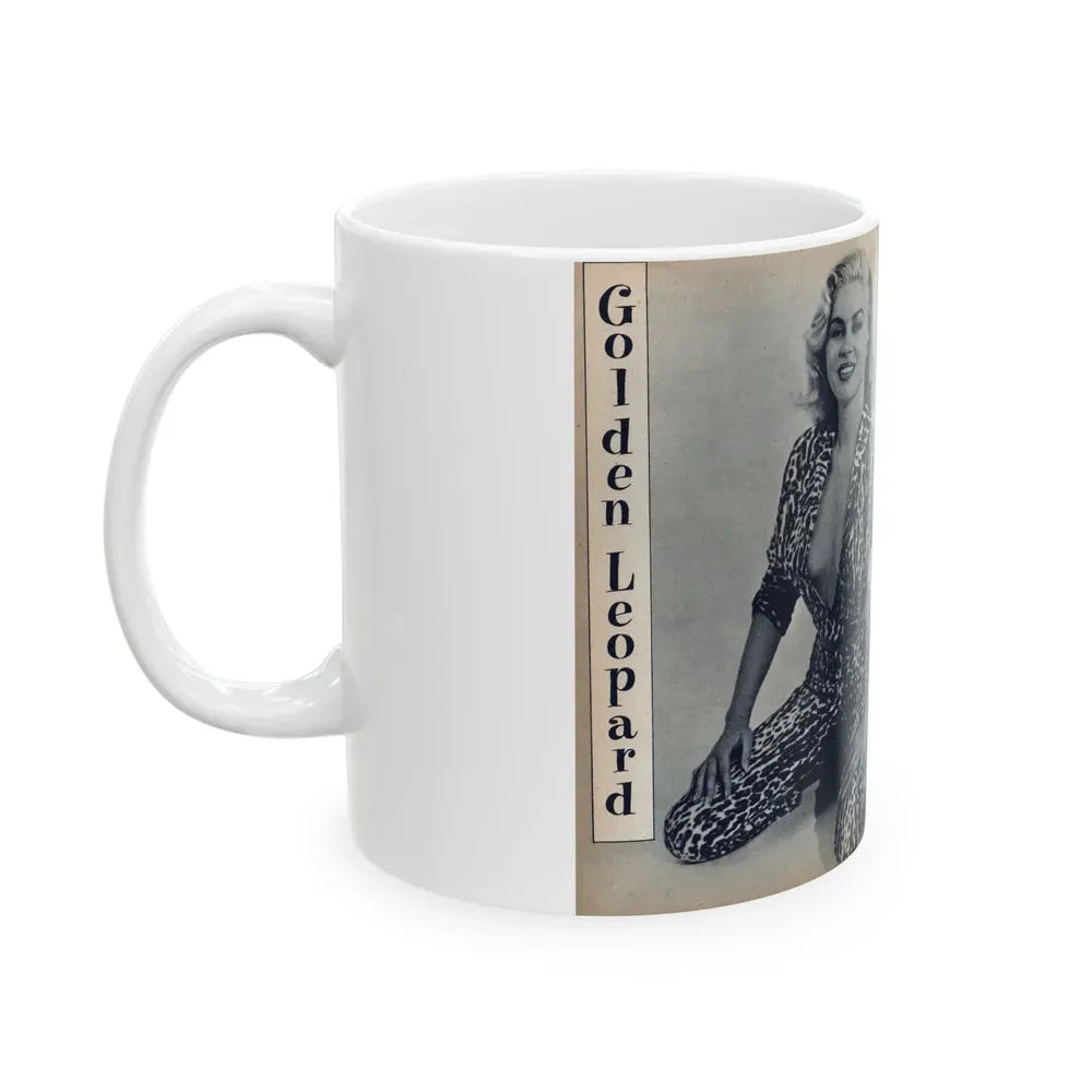 Jeanne Carmen #214 - Pages 38 & 39 Pages 1 & 2 of 6+3 B&W Photos & start of article from Man's Conquest Mag. October '60 (Vintage Female Icon) White Coffee Mug - Go Mug Yourself