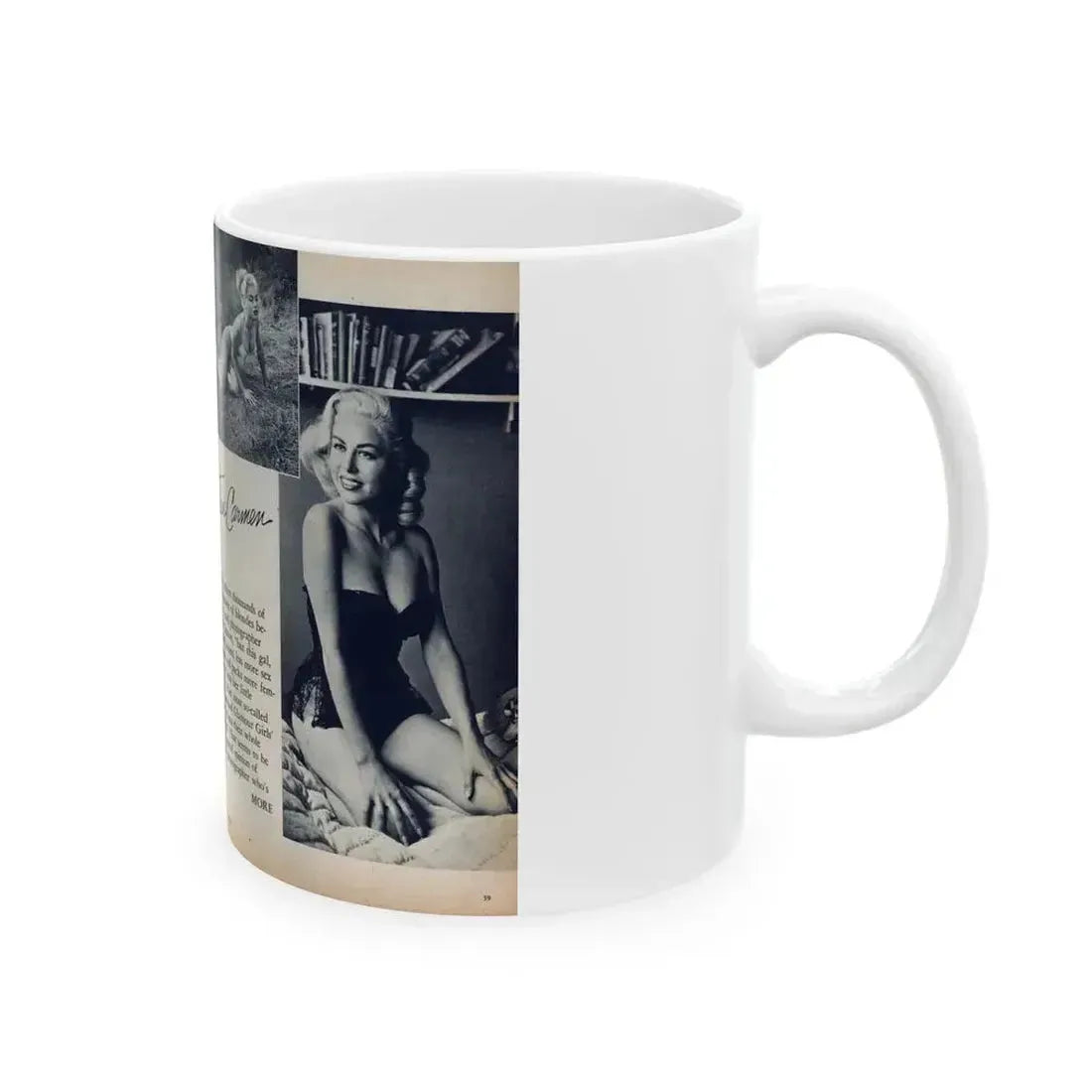 Jeanne Carmen #214 - Pages 38 & 39 Pages 1 & 2 of 6+3 B&W Photos & start of article from Man's Conquest Mag. October '60 (Vintage Female Icon) White Coffee Mug - Go Mug Yourself
