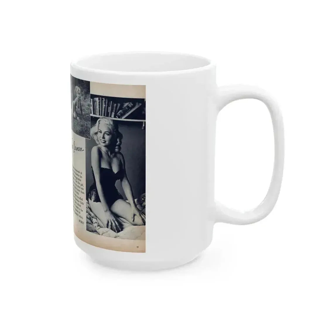 Jeanne Carmen #214 - Pages 38 & 39 Pages 1 & 2 of 6+3 B&W Photos & start of article from Man's Conquest Mag. October '60 (Vintage Female Icon) White Coffee Mug - Go Mug Yourself