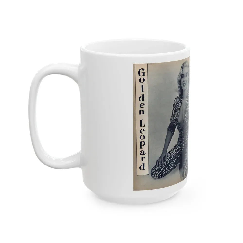 Jeanne Carmen #214 - Pages 38 & 39 Pages 1 & 2 of 6+3 B&W Photos & start of article from Man's Conquest Mag. October '60 (Vintage Female Icon) White Coffee Mug - Go Mug Yourself