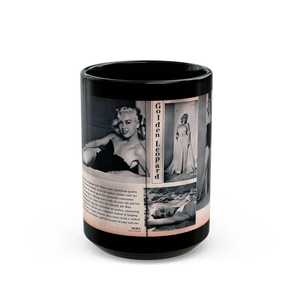 Jeanne Carmen #215 - Pages 40 & 41 Pages 3 & 4 of 6+4 B&W Photos & start of article from Man's Conquest Mag. October '60 (Vintage Female Icon) Black Coffee Mug 15oz - Go Mug Yourself