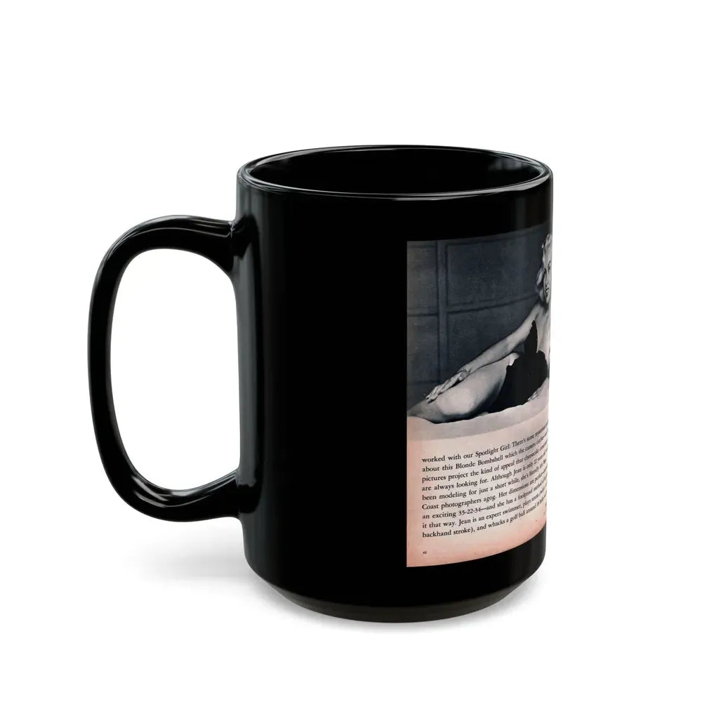 Jeanne Carmen #215 - Pages 40 & 41 Pages 3 & 4 of 6+4 B&W Photos & start of article from Man's Conquest Mag. October '60 (Vintage Female Icon) Black Coffee Mug - Go Mug Yourself