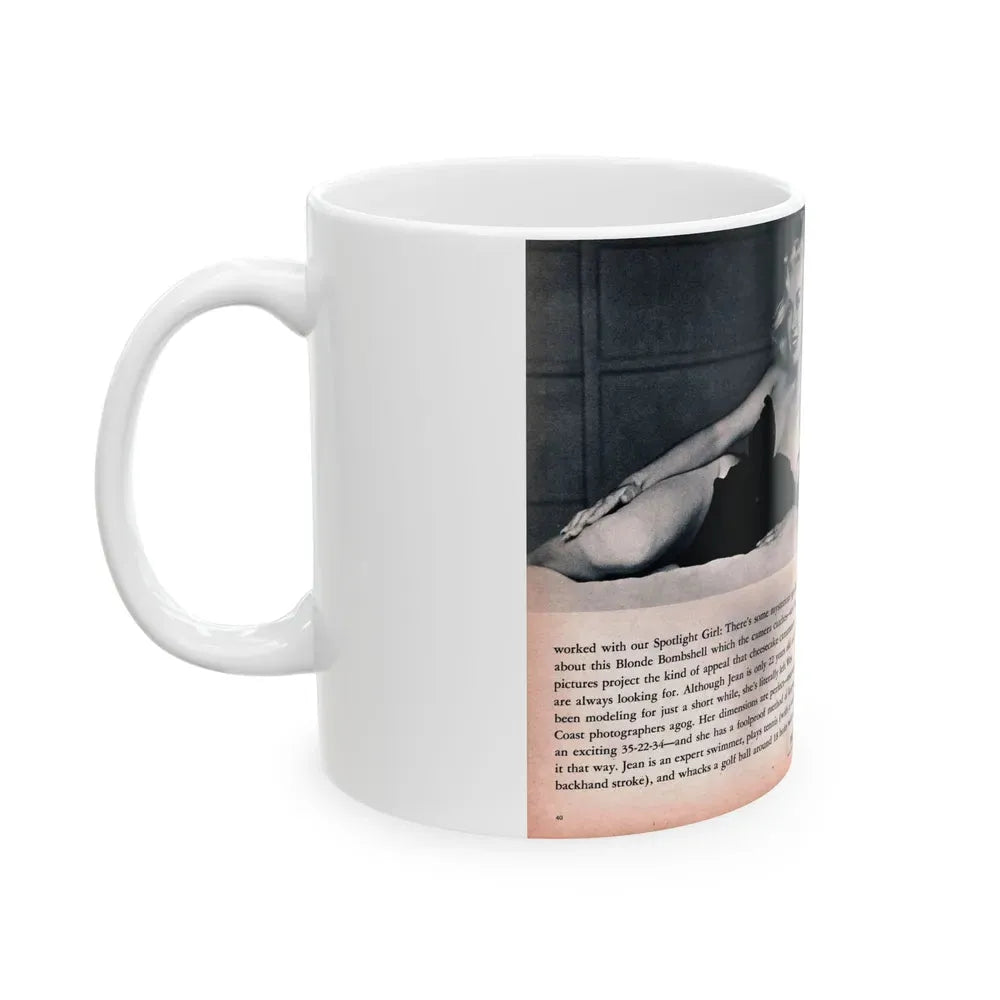 Jeanne Carmen #215 - Pages 40 & 41 Pages 3 & 4 of 6+4 B&W Photos & start of article from Man's Conquest Mag. October '60 (Vintage Female Icon) White Coffee Mug - Go Mug Yourself