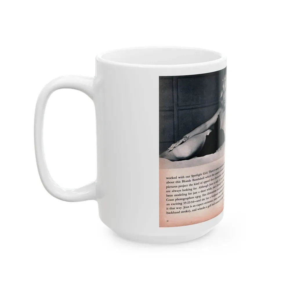 Jeanne Carmen #215 - Pages 40 & 41 Pages 3 & 4 of 6+4 B&W Photos & start of article from Man's Conquest Mag. October '60 (Vintage Female Icon) White Coffee Mug - Go Mug Yourself
