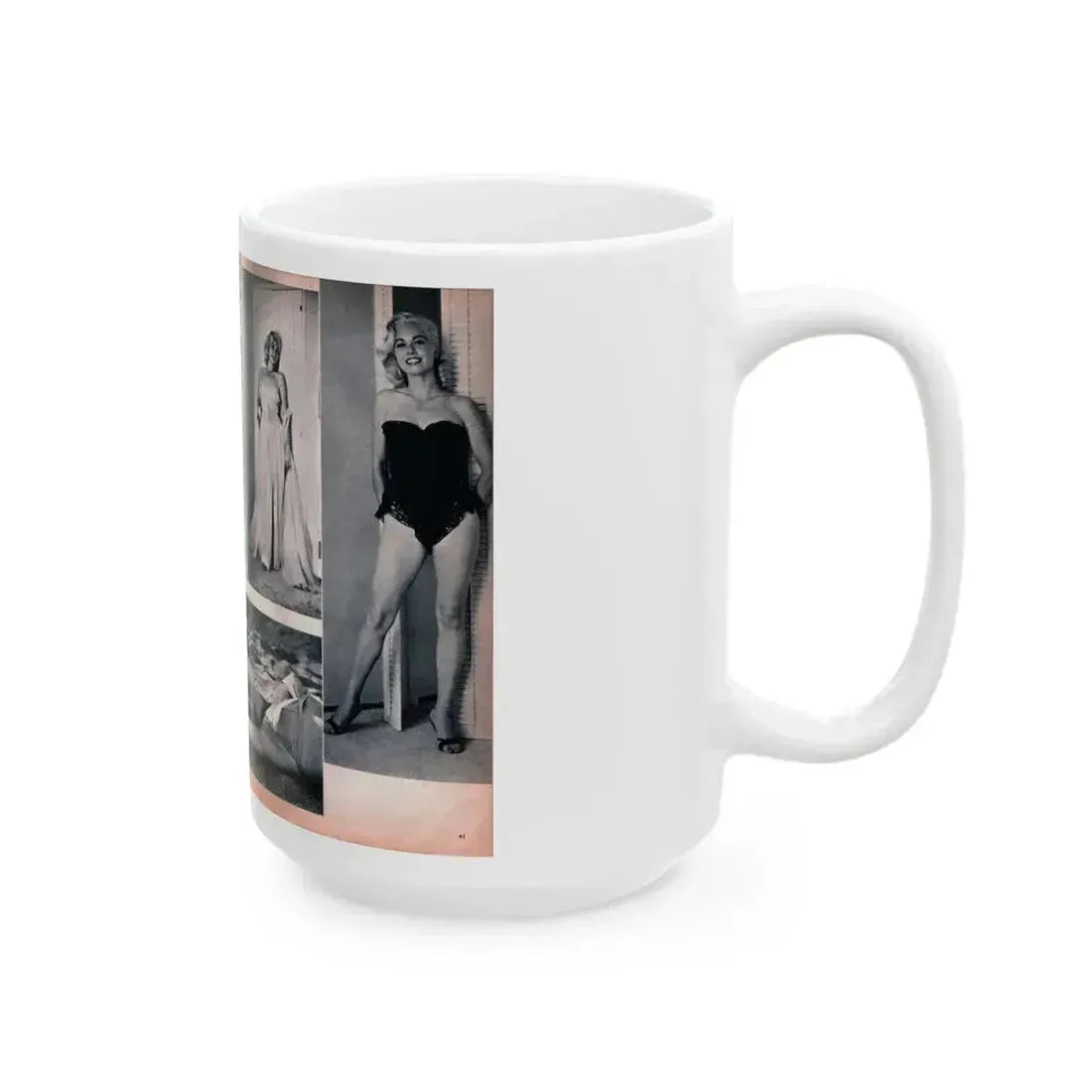 Jeanne Carmen #215 - Pages 40 & 41 Pages 3 & 4 of 6+4 B&W Photos & start of article from Man's Conquest Mag. October '60 (Vintage Female Icon) White Coffee Mug - Go Mug Yourself