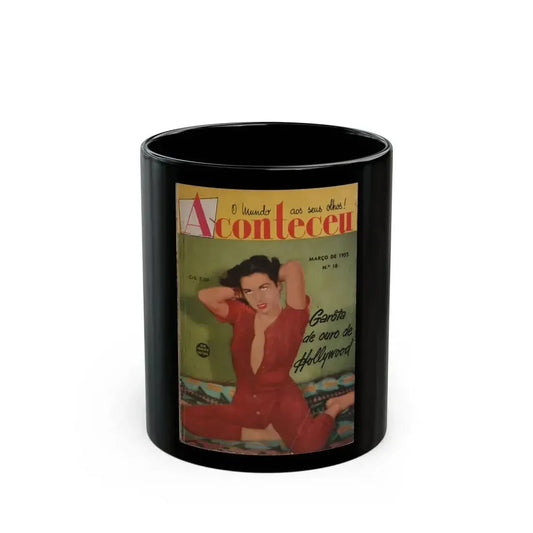 Jeanne Carmen #217 - Jeanne on Front Cover in Color of Aconteceu MARCO DE 1955 Brazilian Digest Sized Mag. (Vintage Female Icon) Black Coffee Mug 11oz - Go Mug Yourself