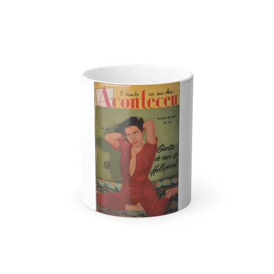 Jeanne Carmen #217 - Jeanne on Front Cover in Color of Aconteceu MARCO DE 1955 Brazilian Digest Sized Mag. (Vintage Female Icon) Color Changing Coffee Mug 11oz - Go Mug Yourself