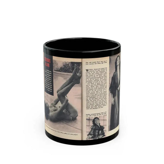 Jeanne Carmen #218 - Pages 64-65 Pages 1 & 2 of 4+3 B&W Photos, Captions & Article from VUE Digest Mag. Jan. '55 (Vintage Female Icon) Black Coffee Mug 11oz - Go Mug Yourself