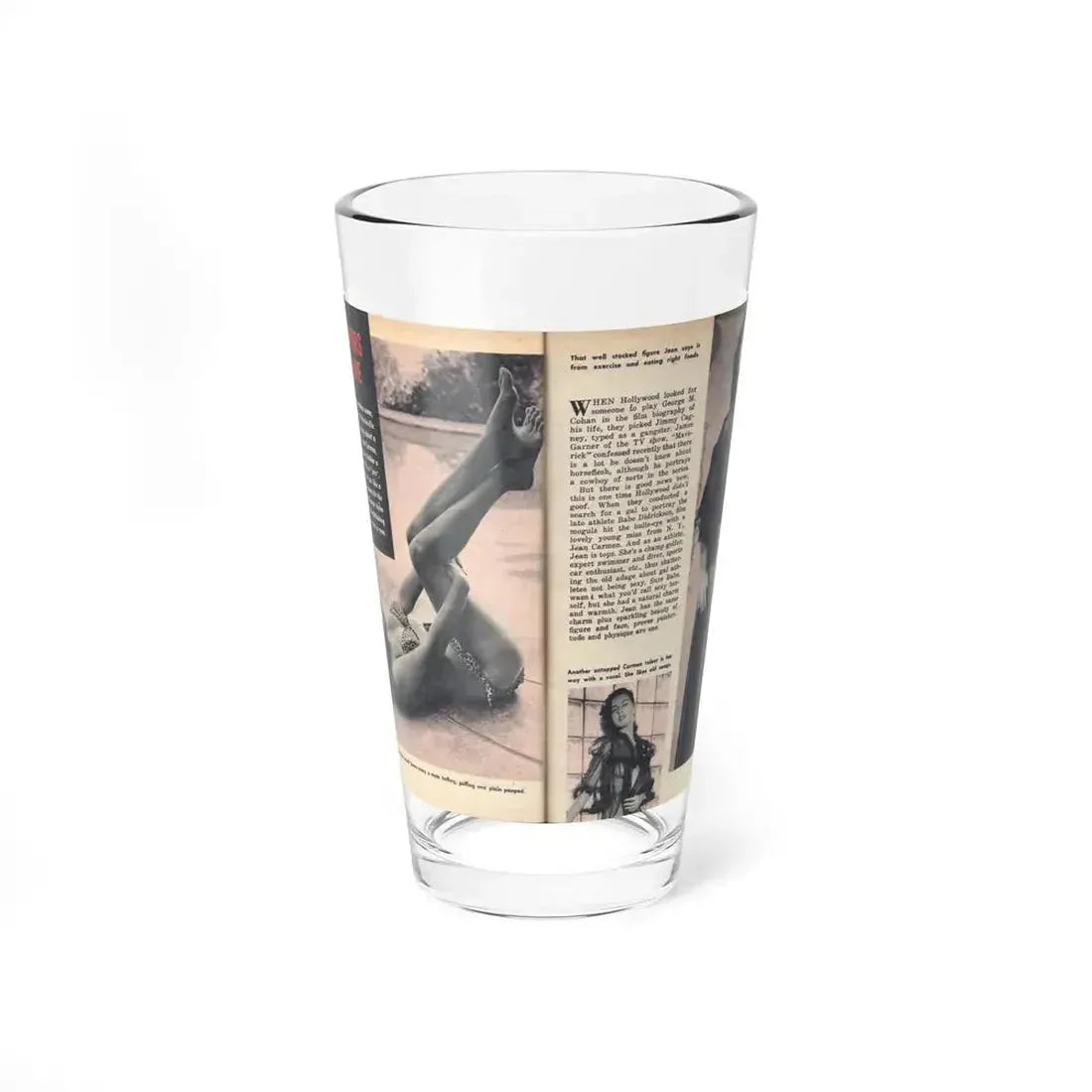 Jeanne Carmen #218 - Pages 64-65 Pages 1 & 2 of 4+3 B&W Photos, Captions & Article from VUE Digest Mag. Jan. '55 (Vintage Female Icon) Pint Glass 16oz 16oz - Go Mug Yourself