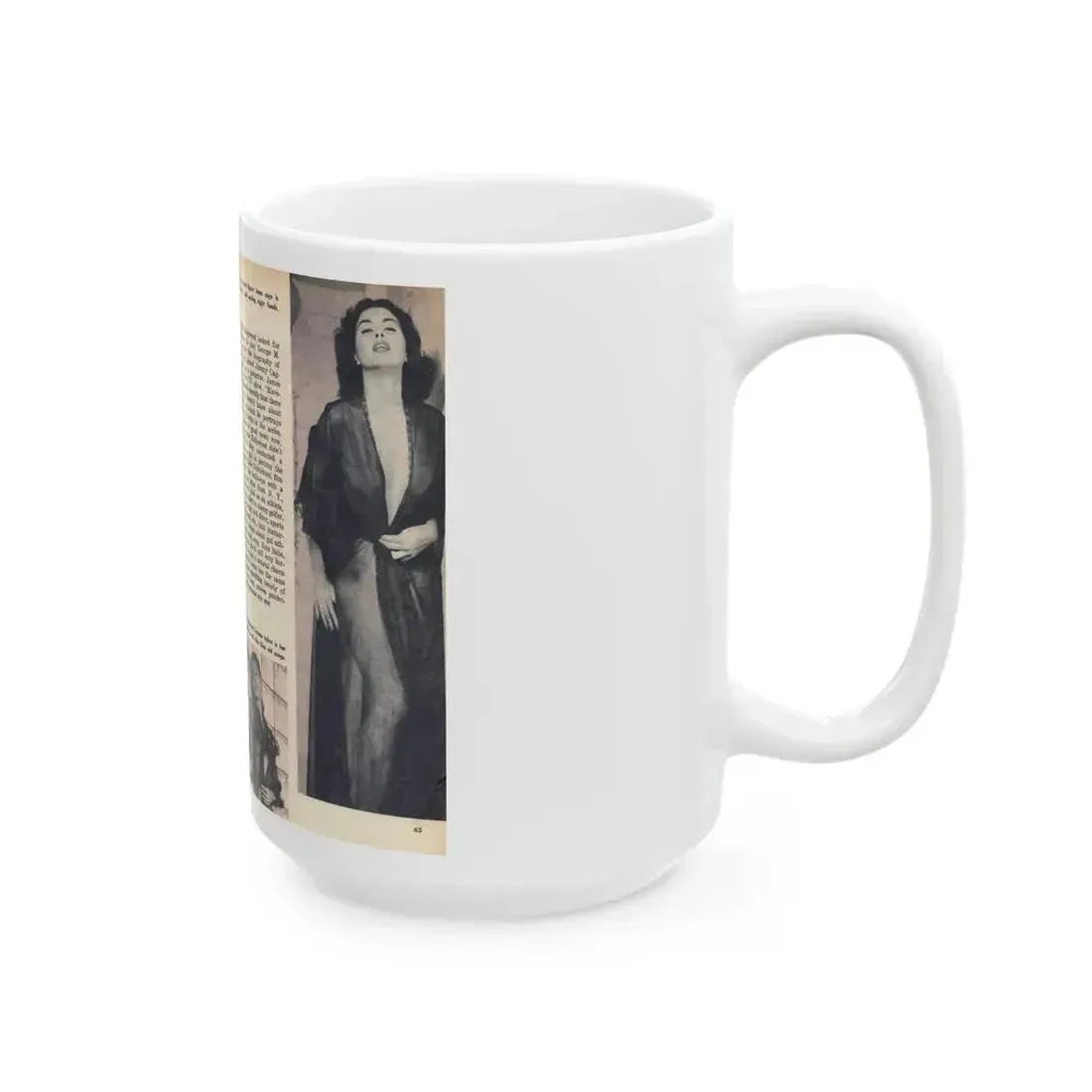 Jeanne Carmen #218 - Pages 64-65 Pages 1 & 2 of 4+3 B&W Photos, Captions & Article from VUE Digest Mag. Jan. '55 (Vintage Female Icon) White Coffee Mug - Go Mug Yourself
