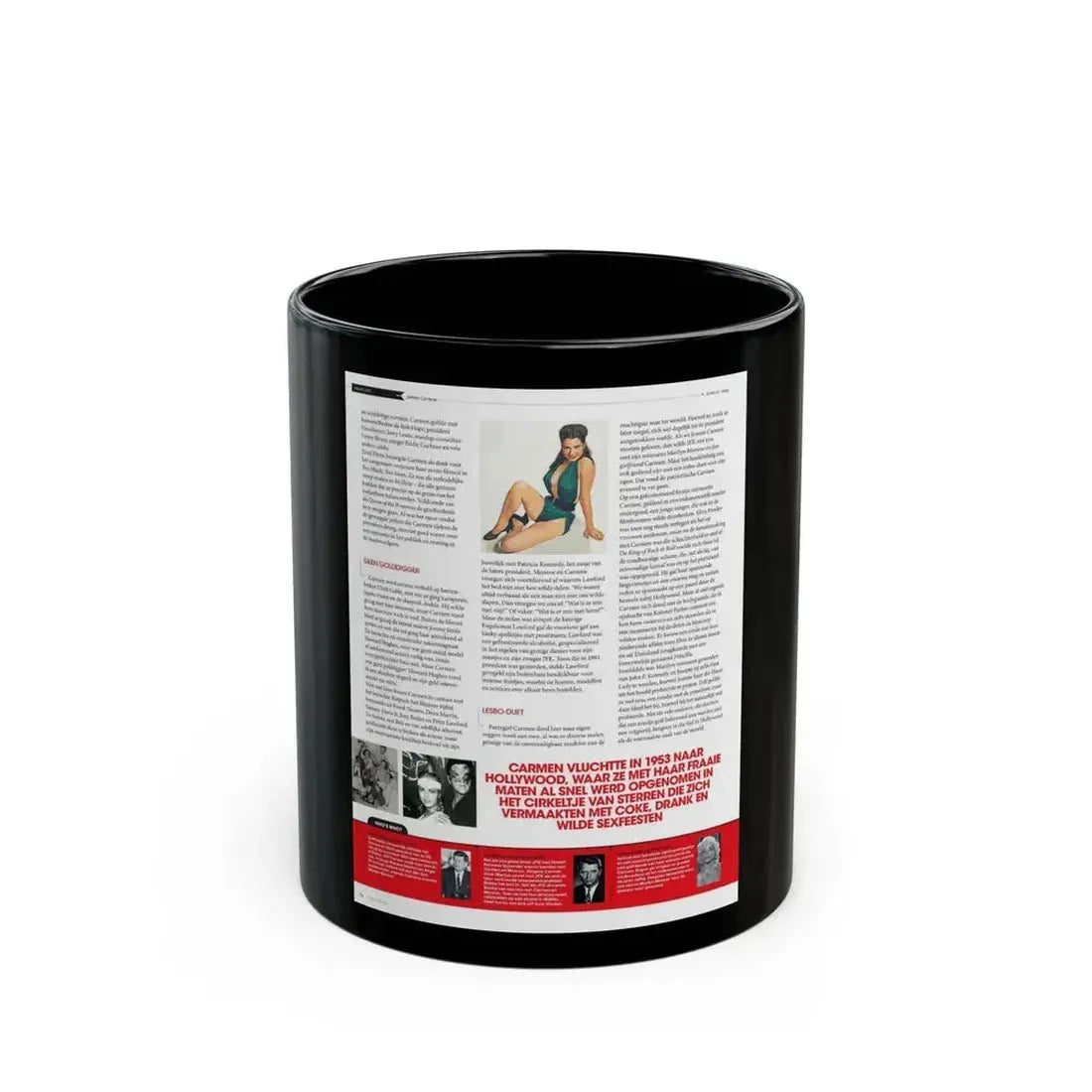 Jeanne Carmen #225 - German Mag. Layout (Vintage Female Icon) Black Coffee Mug 11oz - Go Mug Yourself