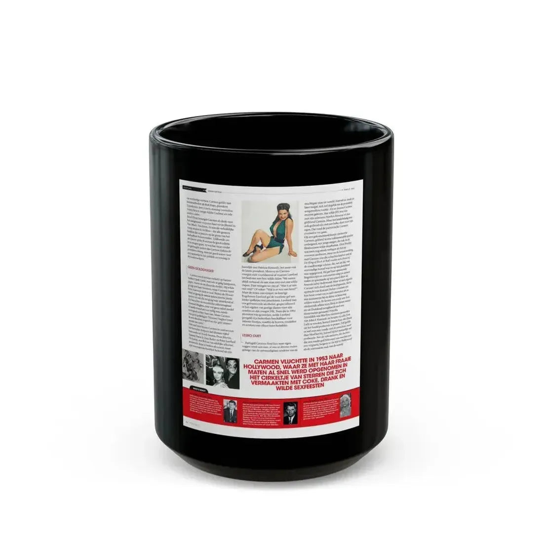 Jeanne Carmen #225 - German Mag. Layout (Vintage Female Icon) Black Coffee Mug 15oz - Go Mug Yourself