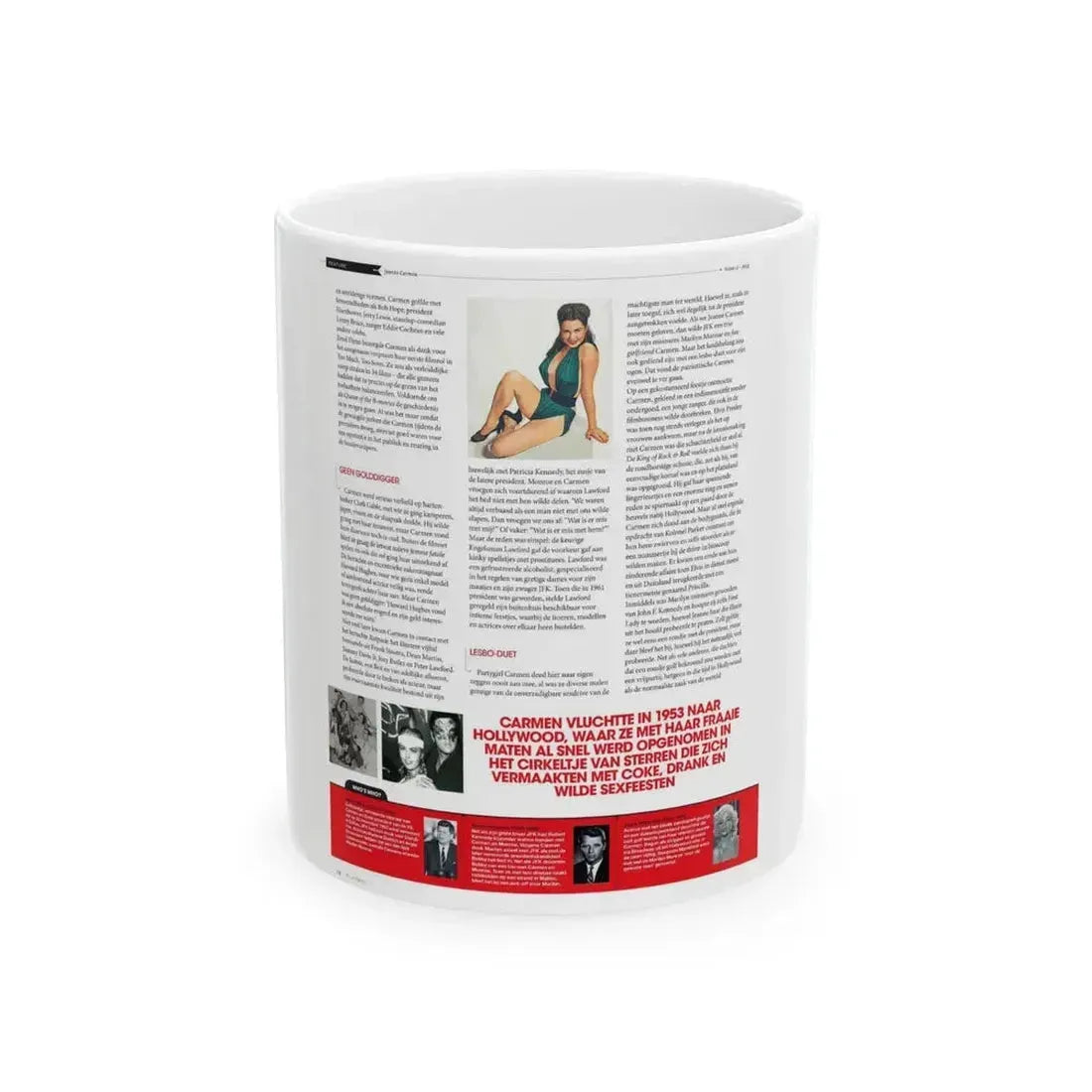 Jeanne Carmen #225 - German Mag. Layout (Vintage Female Icon) White Coffee Mug 11oz - Go Mug Yourself