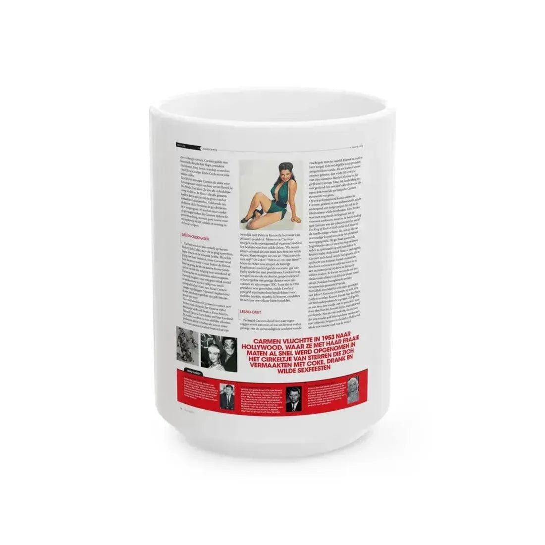 Jeanne Carmen #225 - German Mag. Layout (Vintage Female Icon) White Coffee Mug 15oz - Go Mug Yourself