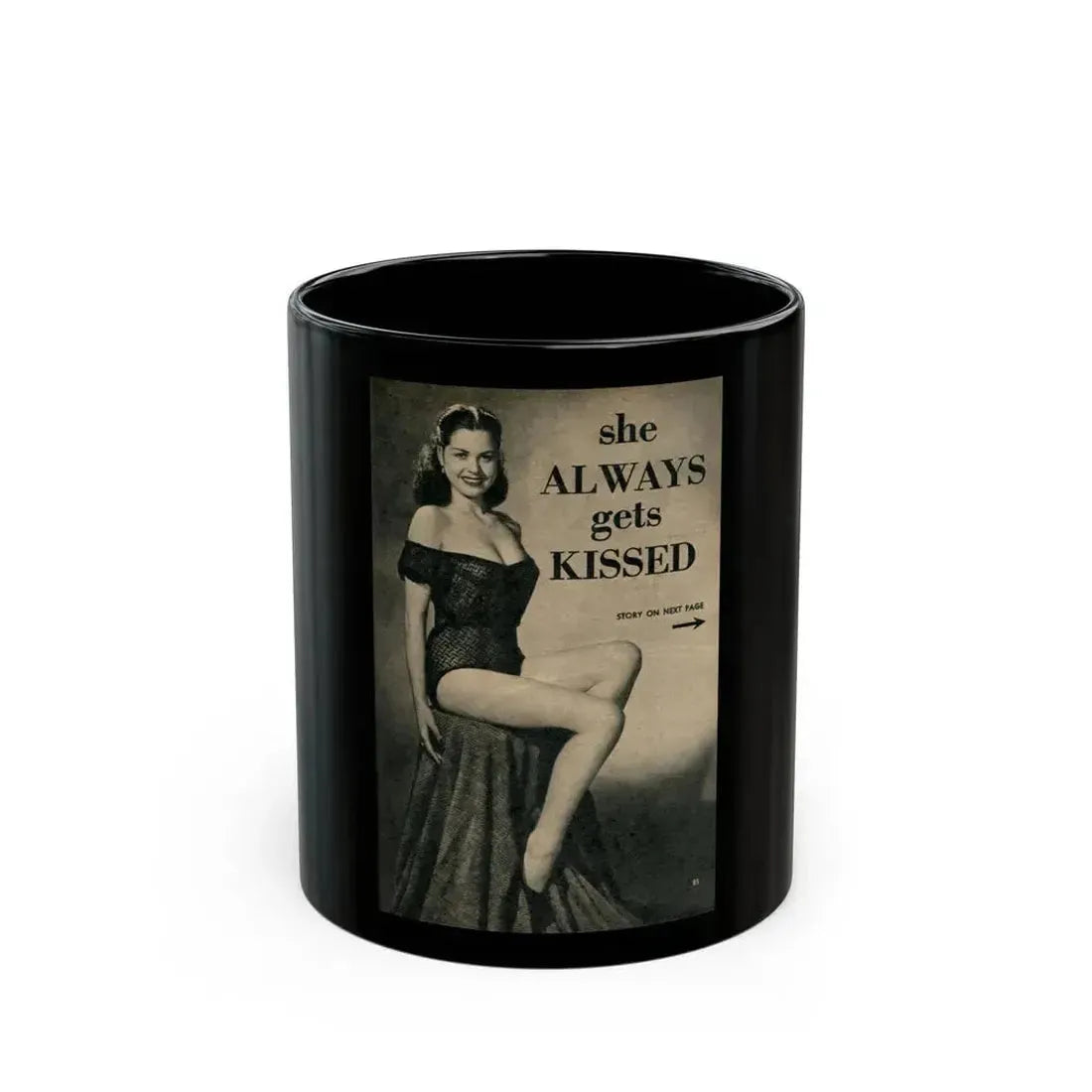 Jeanne Carmen #323 - Page 85 Page 1 of 5 with B&W Pin-Up Pic from PHOTO Digest Mag. Sept. '53 (Vintage Female Icon) Black Coffee Mug 11oz - Go Mug Yourself