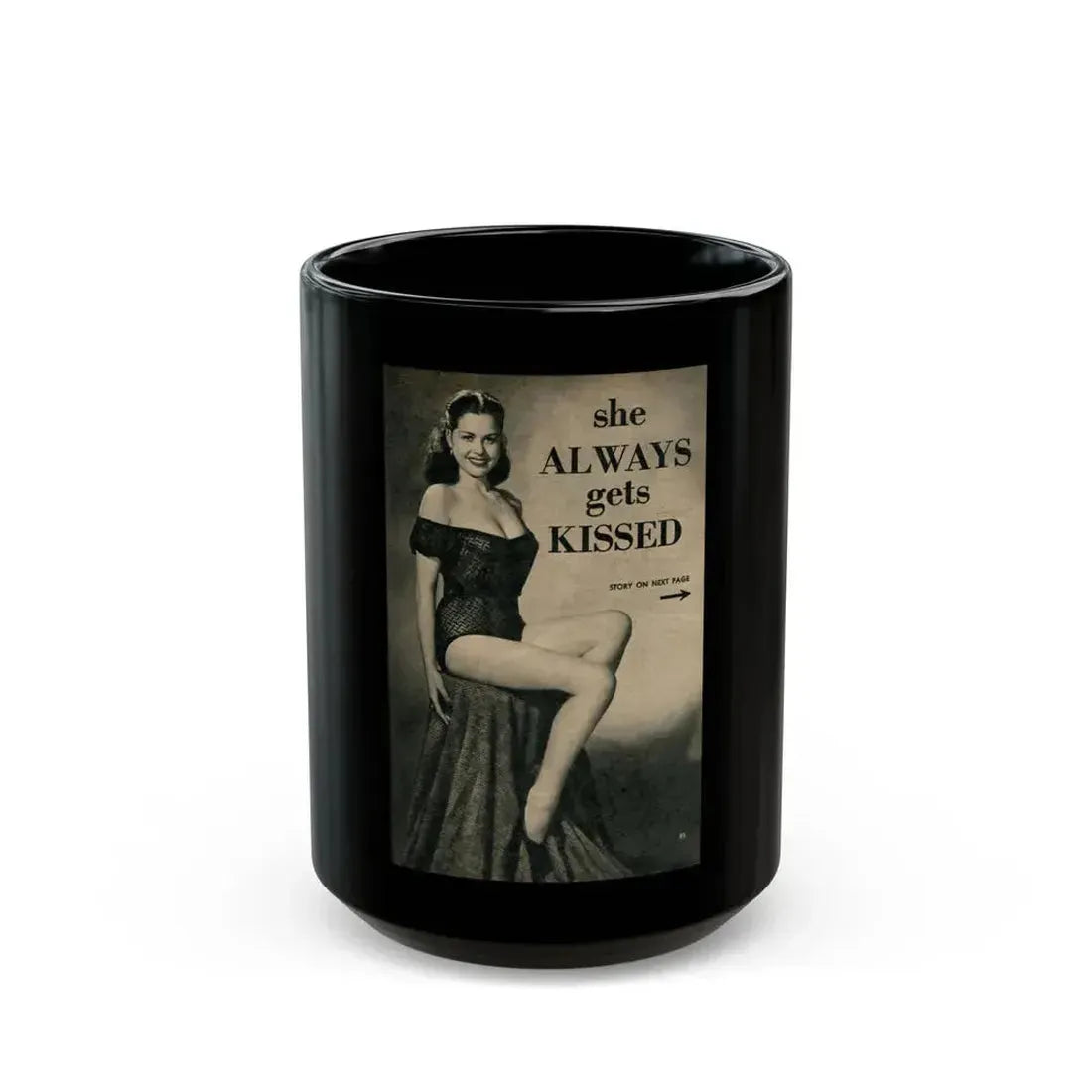 Jeanne Carmen #323 - Page 85 Page 1 of 5 with B&W Pin-Up Pic from PHOTO Digest Mag. Sept. '53 (Vintage Female Icon) Black Coffee Mug 15oz - Go Mug Yourself