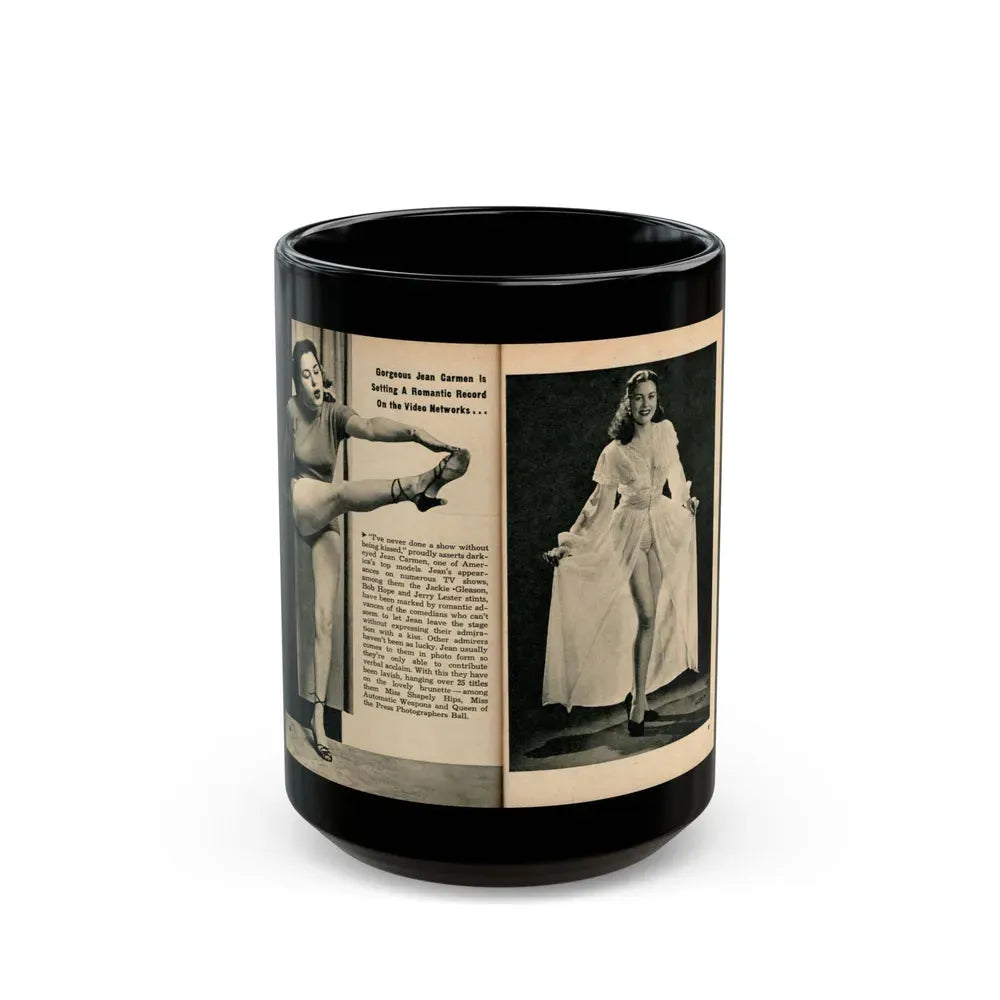 Jeanne Carmen #324 - Page 86 & 87 Pages 2 & 3 of 5 with 2 B&W Pin-Up Pics from PHOTO Digest Mag. Sept. '53 (Vintage Female Icon) Black Coffee Mug 15oz - Go Mug Yourself