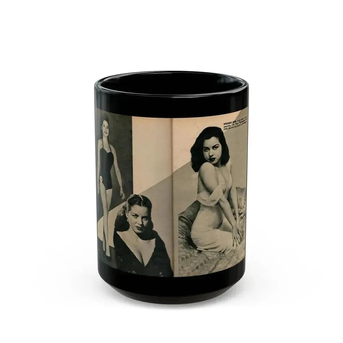 Jeanne Carmen #325 - Page 88 & 89 Pages 4 & 5 of 5 with 2 B&W Pin-Up Pics & 1 B&W Glamour Pic from PHOTO Digest Mag. Sept. '53 (Vintage Female Icon) Black Coffee Mug 15oz - Go Mug Yourself