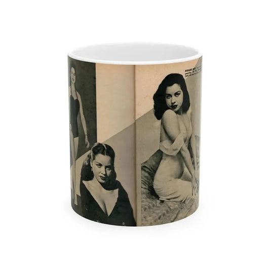 Jeanne Carmen #325 - Page 88 & 89 Pages 4 & 5 of 5 with 2 B&W Pin-Up Pics & 1 B&W Glamour Pic from PHOTO Digest Mag. Sept. '53 (Vintage Female Icon) White Coffee Mug 11oz - Go Mug Yourself