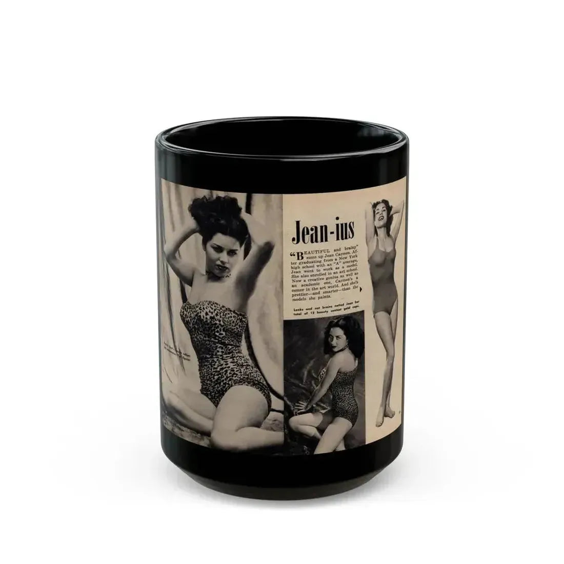 Jeanne Carmen #326 - Page 130 & 131 Pages 1 & 2 of 3 with 2 B&W Pin-Up Pics from TAB Digest Mag. Jan. '54 (Vintage Female Icon) Black Coffee Mug 15oz - Go Mug Yourself