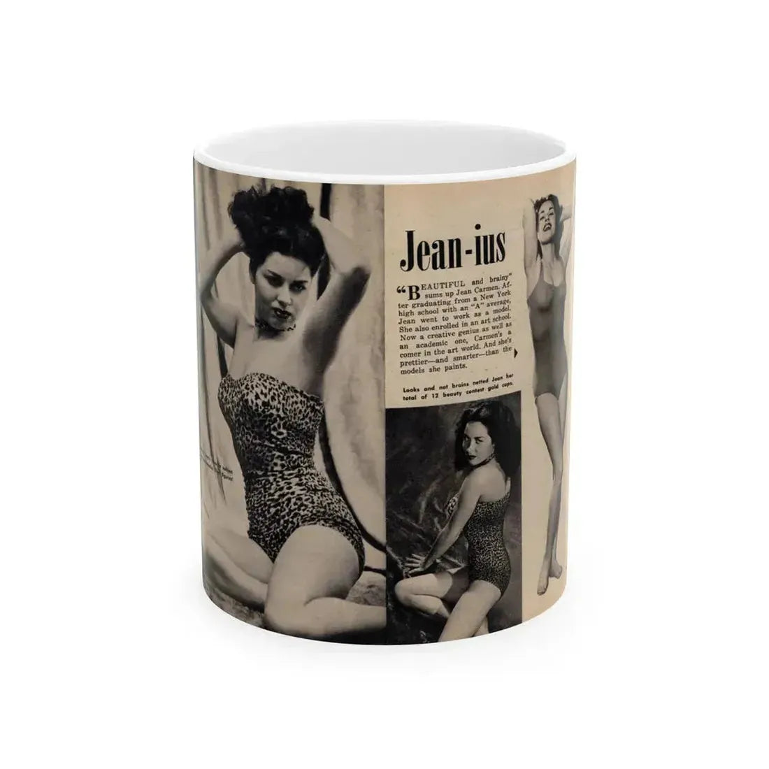 Jeanne Carmen #326 - Page 130 & 131 Pages 1 & 2 of 3 with 2 B&W Pin-Up Pics from TAB Digest Mag. Jan. '54 (Vintage Female Icon) White Coffee Mug 11oz - Go Mug Yourself