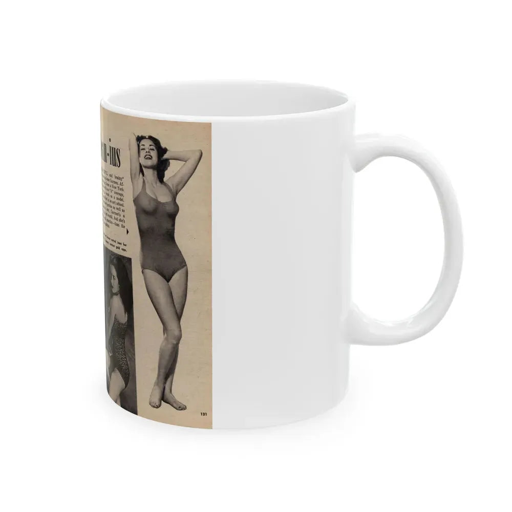Jeanne Carmen #326 - Page 130 & 131 Pages 1 & 2 of 3 with 2 B&W Pin-Up Pics from TAB Digest Mag. Jan. '54 (Vintage Female Icon) White Coffee Mug - Go Mug Yourself