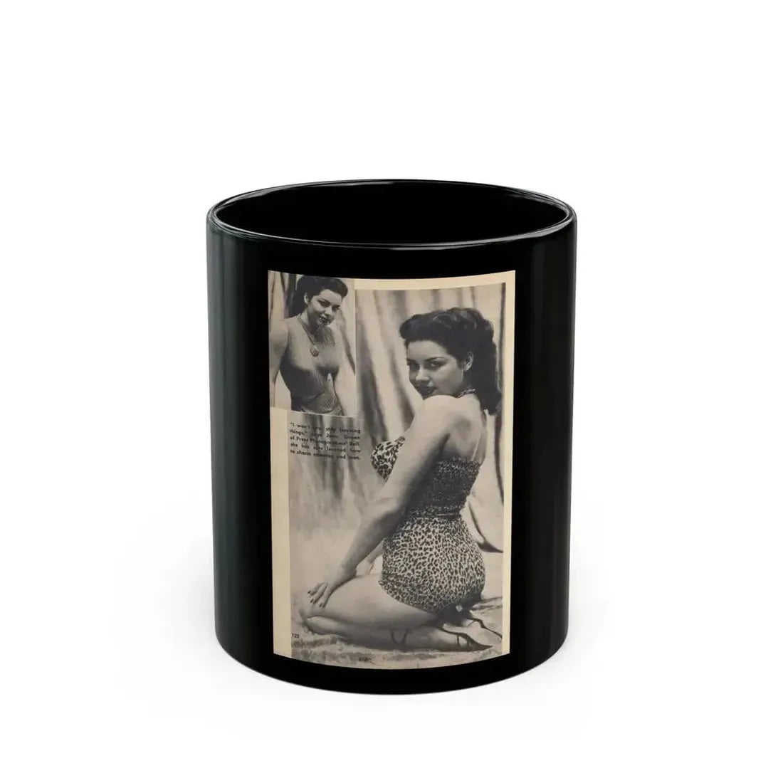 Jeanne Carmen #327 - Page 132 Pages 3 of 3 with 1 B&W Pin-Up Pic also B&W Glamour Shot from TAB Digest Mag. Jan. '54 (Vintage Female Icon) Black Coffee Mug 11oz - Go Mug Yourself