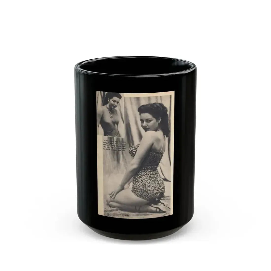 Jeanne Carmen #327 - Page 132 Pages 3 of 3 with 1 B&W Pin-Up Pic also B&W Glamour Shot from TAB Digest Mag. Jan. '54 (Vintage Female Icon) Black Coffee Mug 15oz - Go Mug Yourself