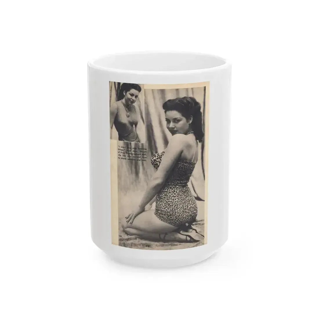 Jeanne Carmen #327 - Page 132 Pages 3 of 3 with 1 B&W Pin-Up Pic also B&W Glamour Shot from TAB Digest Mag. Jan. '54 (Vintage Female Icon) White Coffee Mug 15oz - Go Mug Yourself