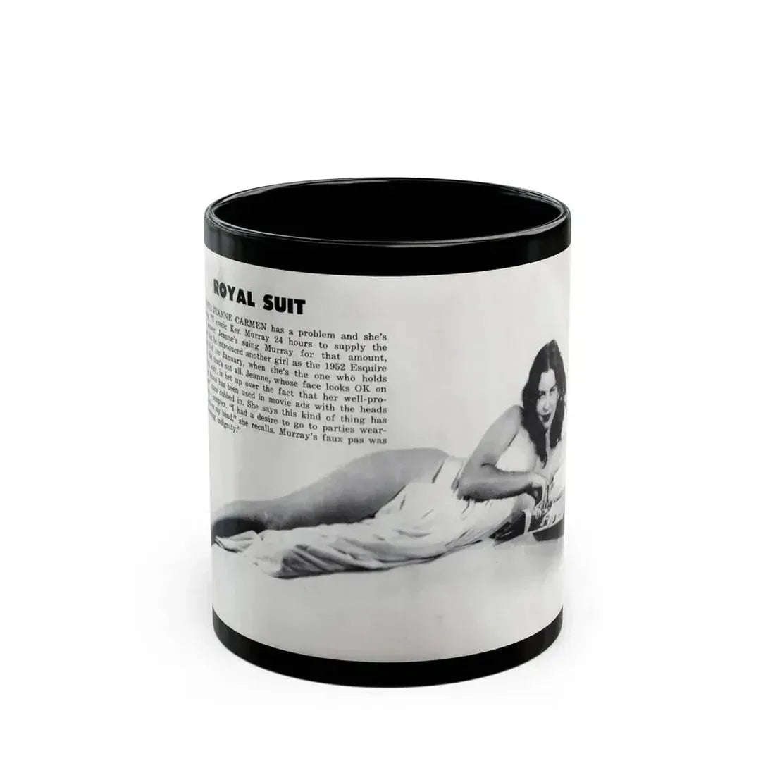 Jeanne Carmen #328 - Inside of Back Cover 1 Full Body no feet bummer Nude in Sheet B&W Glamour Cheesecake Pic from VUE Digest Mag. June '52 (Vintage Female Icon) Black Coffee Mug 11oz - Go Mug Yourself