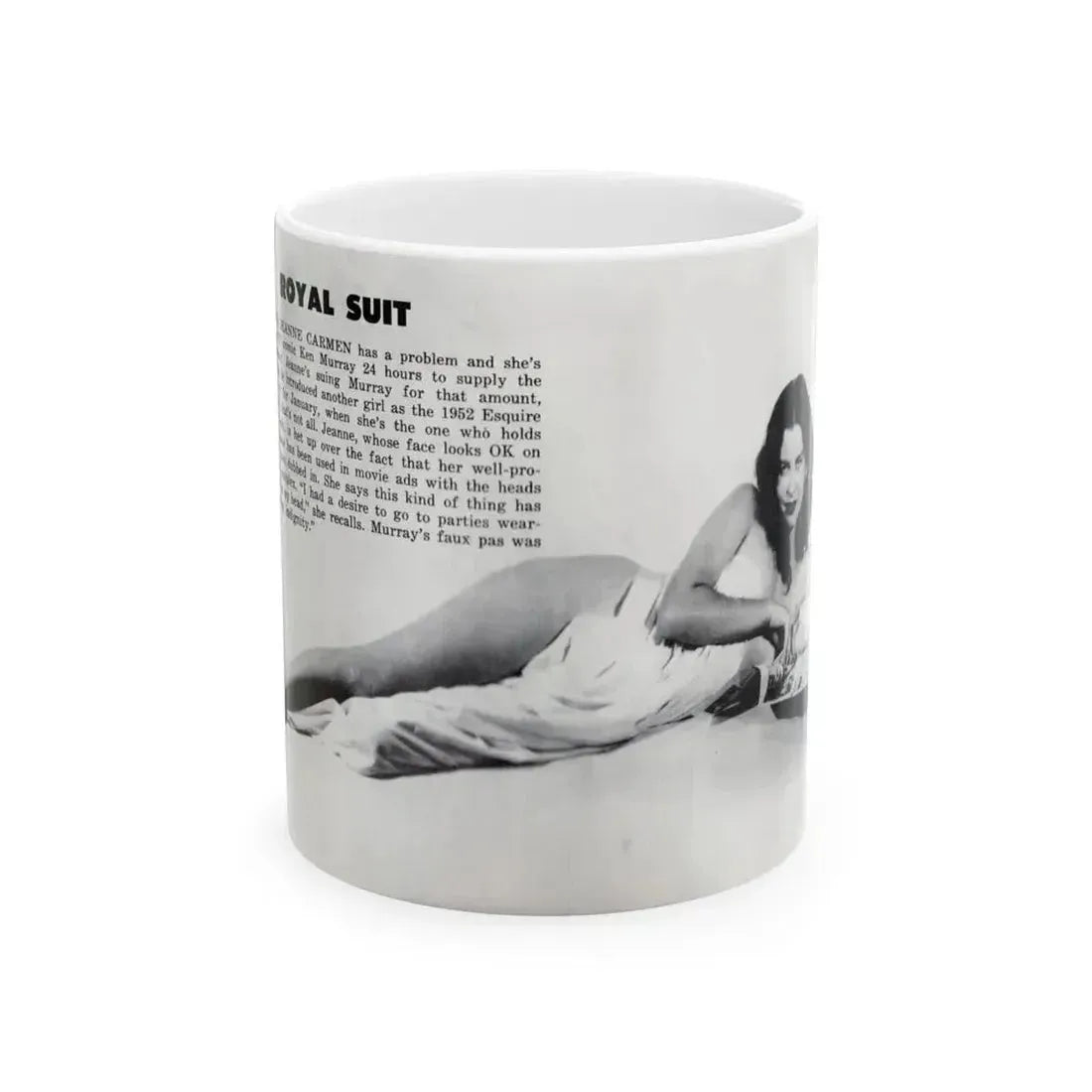 Jeanne Carmen #328 - Inside of Back Cover 1 Full Body no feet bummer Nude in Sheet B&W Glamour Cheesecake Pic from VUE Digest Mag. June '52 (Vintage Female Icon) White Coffee Mug 11oz - Go Mug Yourself