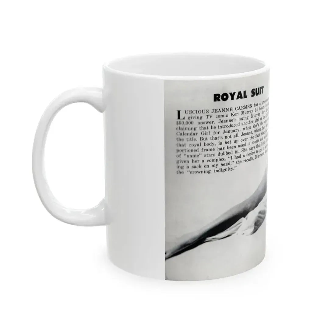 Jeanne Carmen #328 - Inside of Back Cover 1 Full Body no feet bummer Nude in Sheet B&W Glamour Cheesecake Pic from VUE Digest Mag. June '52 (Vintage Female Icon) White Coffee Mug - Go Mug Yourself