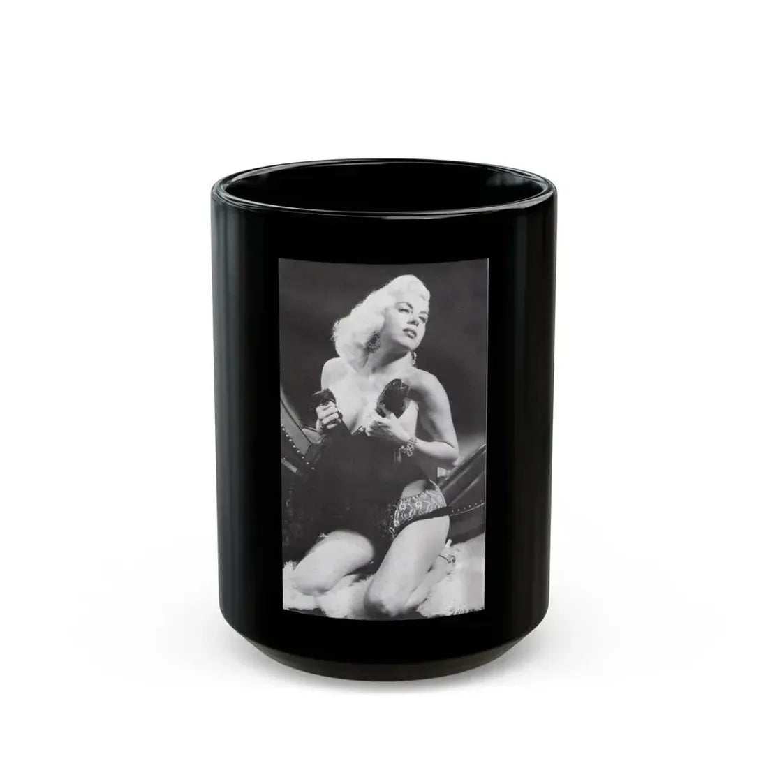 Jeanne Carmen #65 (Vintage Female Icon) Black Coffee Mug 15oz - Go Mug Yourself