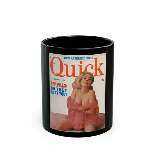 Jeanne Carmen #69 - Jeanne on Front Cover of Quick Pocket Mag. Jan. '58 - Jeanne on Cover in Color (Vintage Female Icon) Black Coffee Mug 11oz - Go Mug Yourself