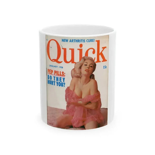 Jeanne Carmen #69 - Jeanne on Front Cover of Quick Pocket Mag. Jan. '58 - Jeanne on Cover in Color (Vintage Female Icon) White Coffee Mug 11oz - Go Mug Yourself