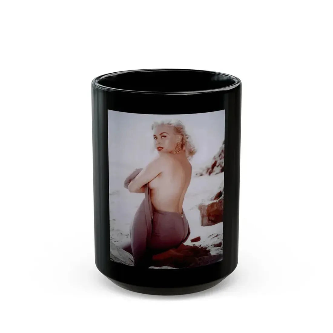 Jeanne Carmen #88 (Vintage Female Icon) Black Coffee Mug 15oz - Go Mug Yourself