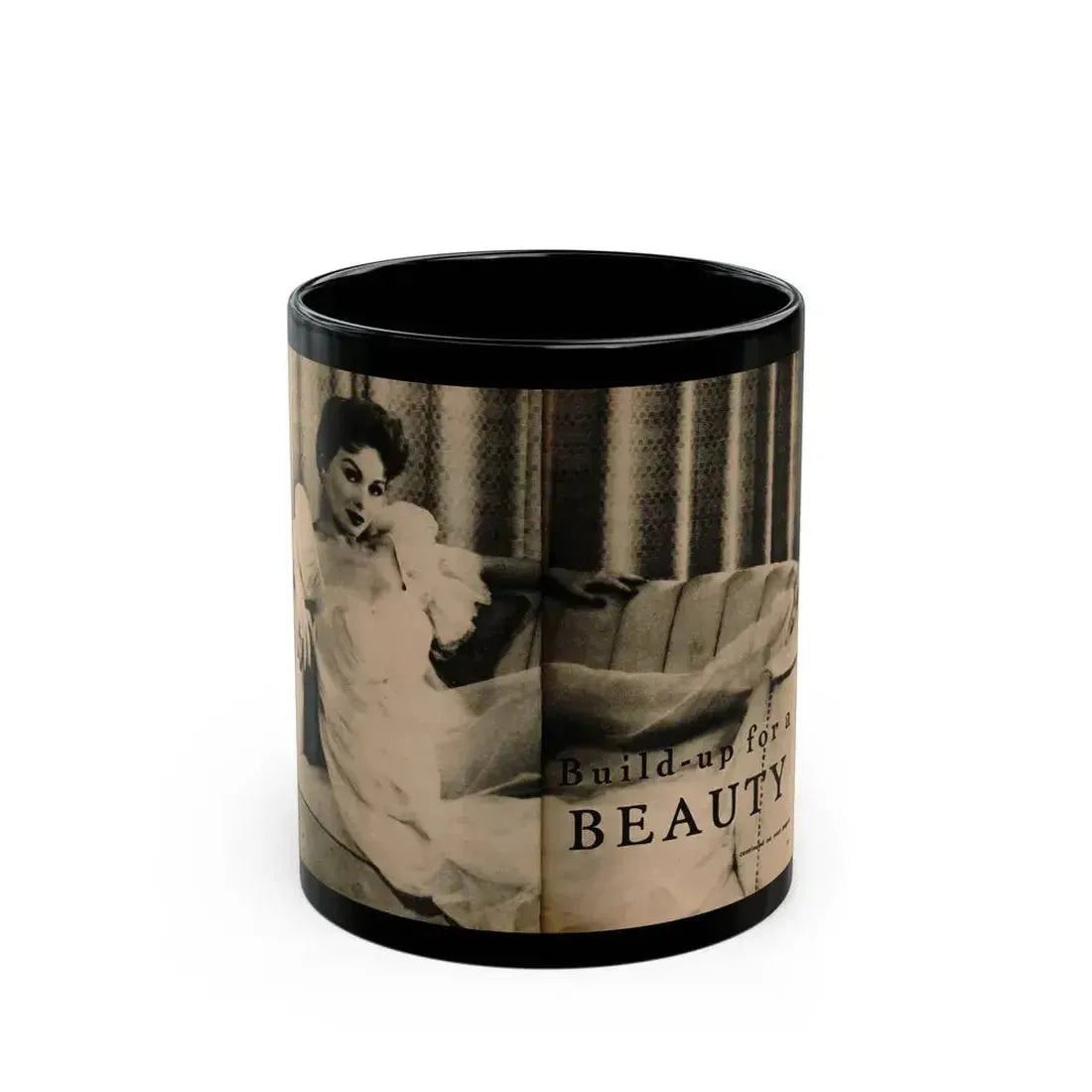 Jeanne Crain #102 - Pages 1 & 2 of 7 with, 1 B&W Cenetrfold Photo from Sensation Digest Mag. '54 (Vintage Female Icon) Black Coffee Mug 11oz - Go Mug Yourself