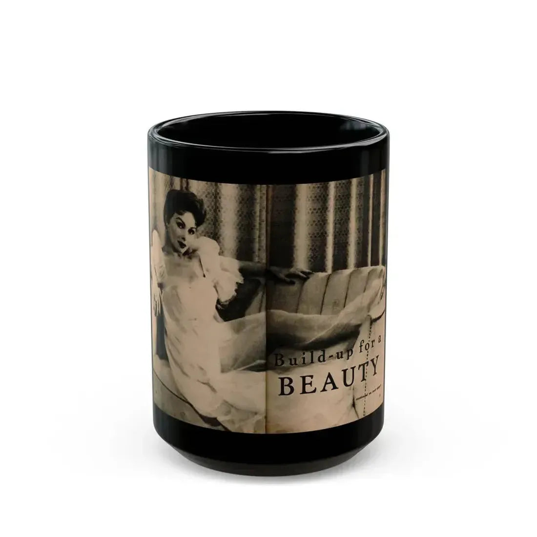 Jeanne Crain #102 - Pages 1 & 2 of 7 with, 1 B&W Cenetrfold Photo from Sensation Digest Mag. '54 (Vintage Female Icon) Black Coffee Mug 15oz - Go Mug Yourself