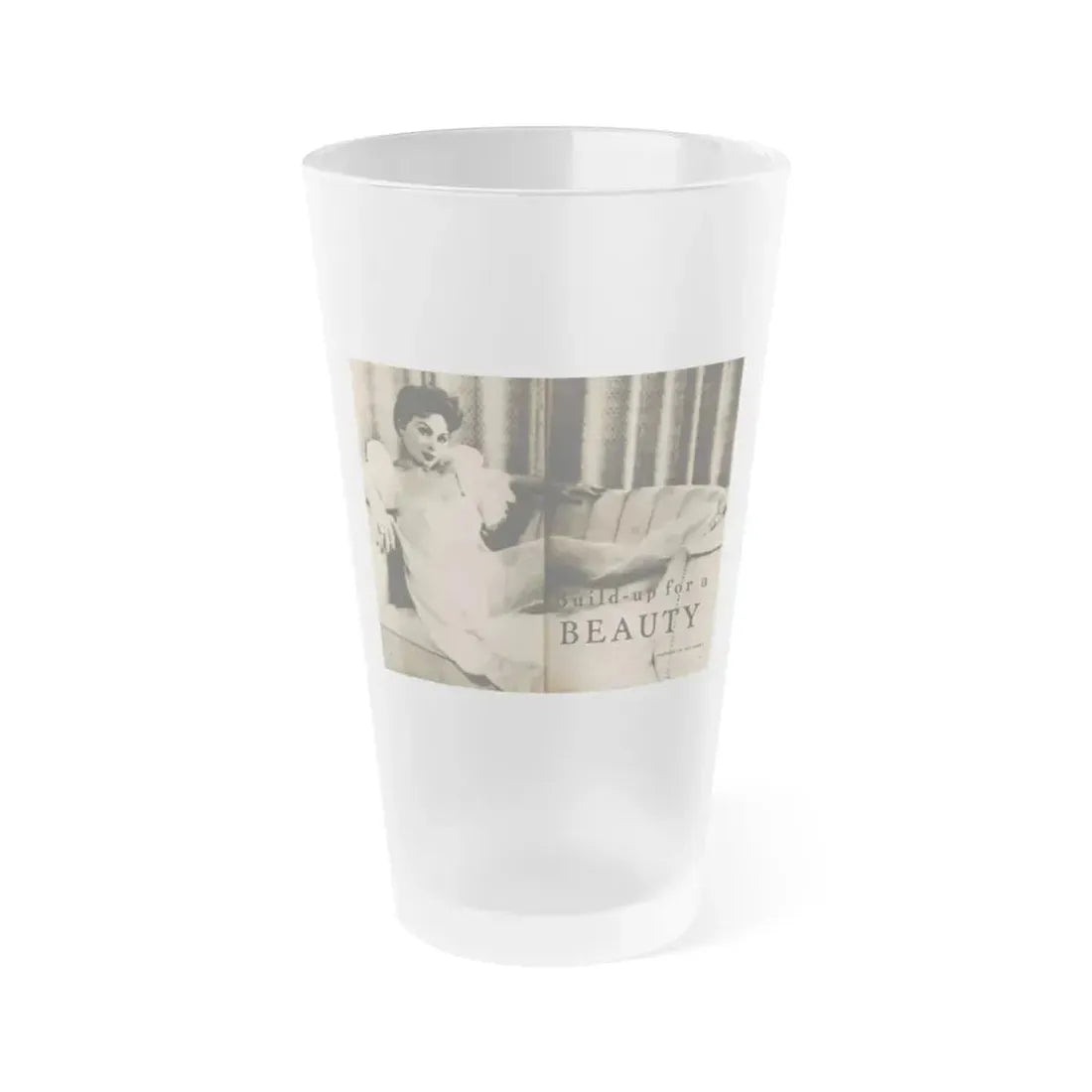 Jeanne Crain #102 - Pages 1 & 2 of 7 with, 1 B&W Cenetrfold Photo from Sensation Digest Mag. '54 (Vintage Female Icon) Frosted Pint Glass 16oz 16oz Frosted - Go Mug Yourself