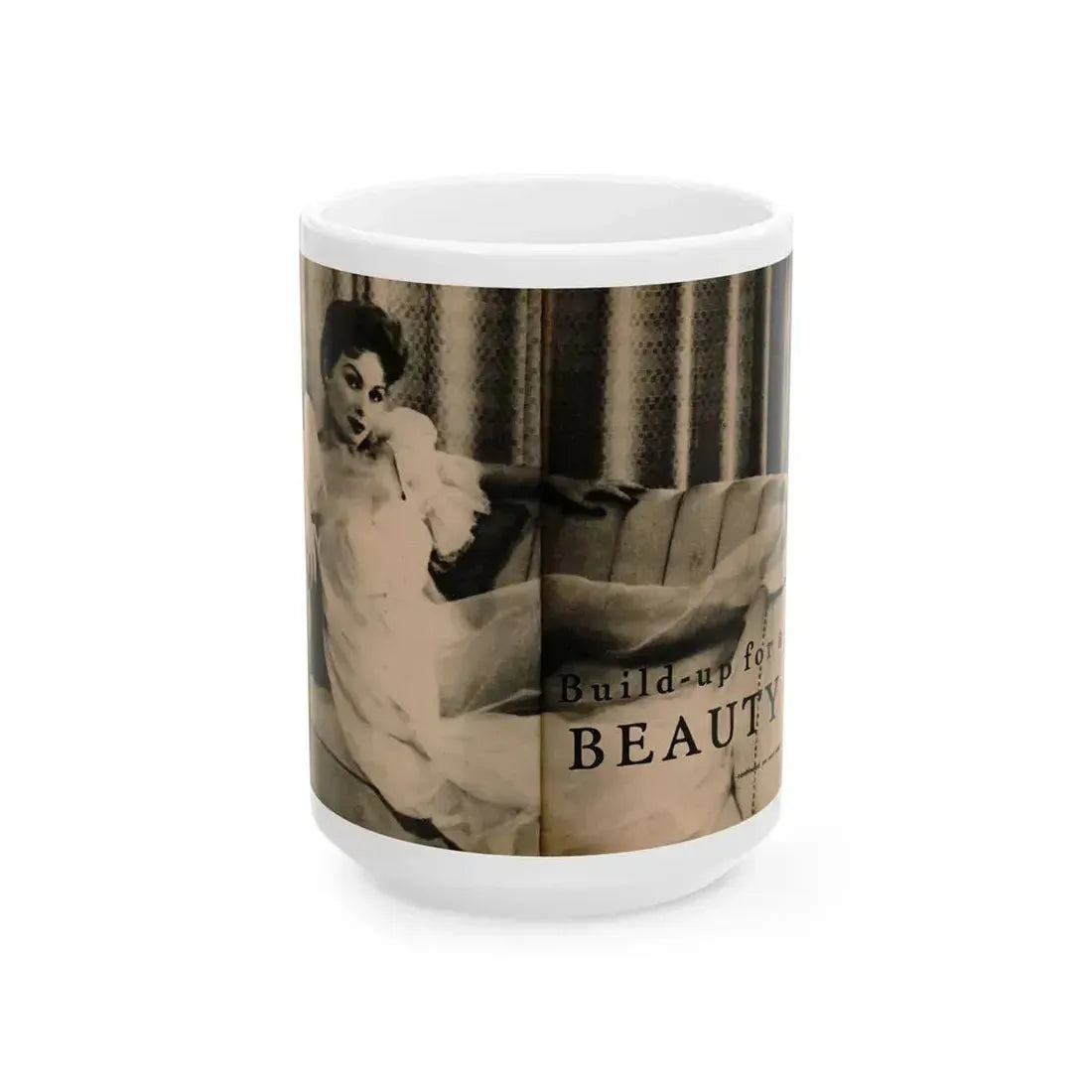 Jeanne Crain #102 - Pages 1 & 2 of 7 with, 1 B&W Cenetrfold Photo from Sensation Digest Mag. '54 (Vintage Female Icon) White Coffee Mug 15oz - Go Mug Yourself