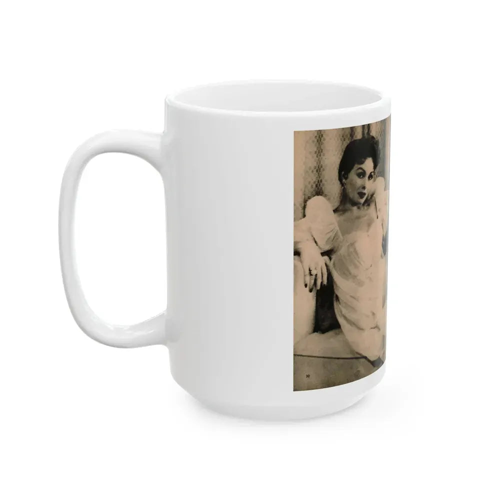 Jeanne Crain #102 - Pages 1 & 2 of 7 with, 1 B&W Cenetrfold Photo from Sensation Digest Mag. '54 (Vintage Female Icon) White Coffee Mug - Go Mug Yourself
