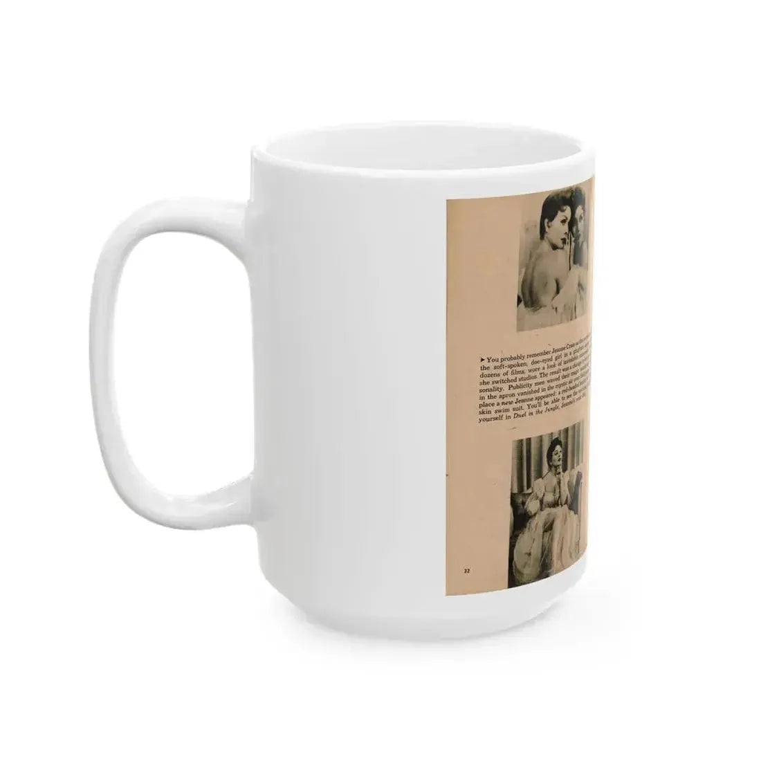 Jeanne Crain #103 - Pages 3 & 4 of 7 with, 3 B&W Photos, Captions & Article from Sensation Digest Mag. '54 (Vintage Female Icon) White Coffee Mug - Go Mug Yourself